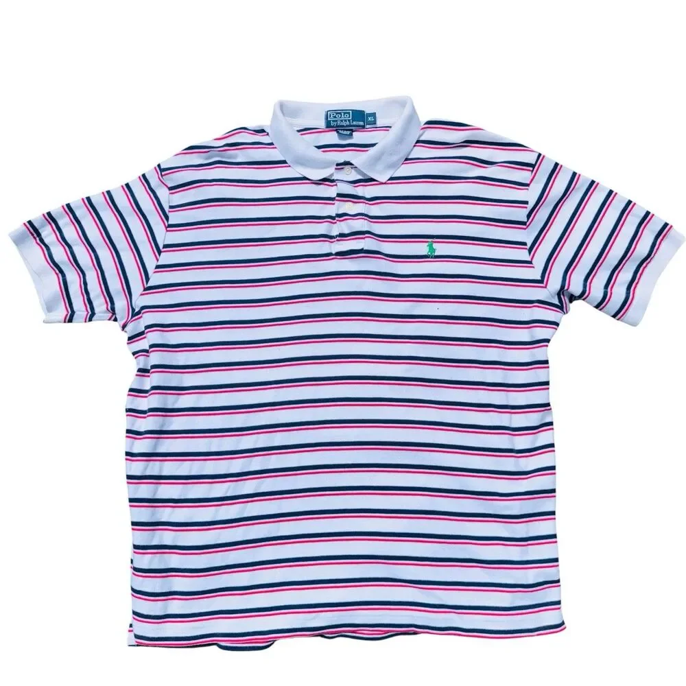 Polo Ralph Lauren Shirt Mens Size L Striped Polo Red White Blue Green Pony